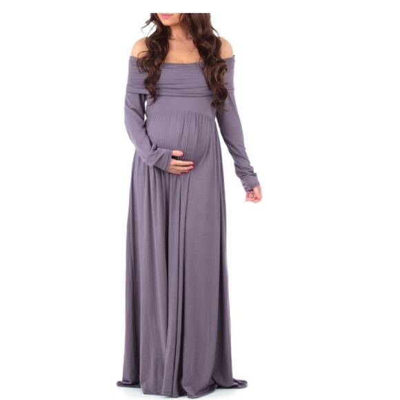 Mother Bee Maternity Size Large Off Shoulder Pink Maxi Dress - Picture 1 of 3